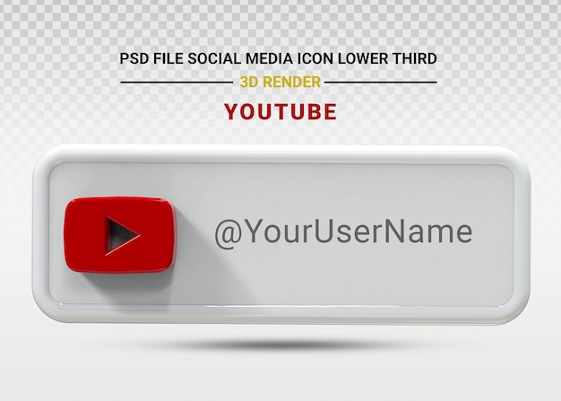 Youtube Social Media Icon Troisième Bannière Inférieure Rendu 3d Couleur Blanc