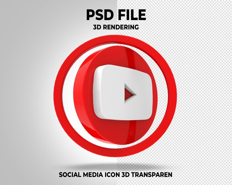 PSD youtube social media logotipo transparente 3d