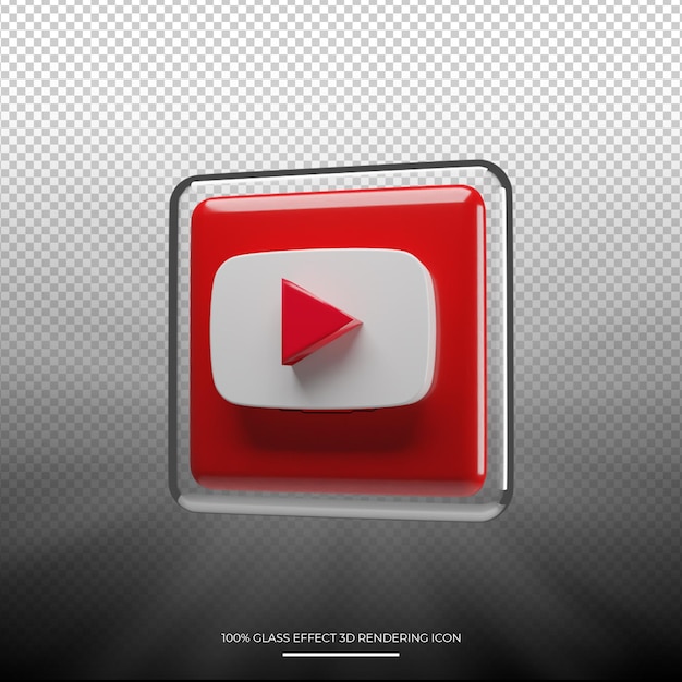 Youtube-symbol 3d-rendering mit glasstil