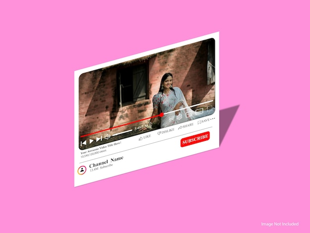 Youtube-Thumbnail einer indischen Frau in einer Saree mit einem Video-Interface-Mockup auf rosa Hintergrund