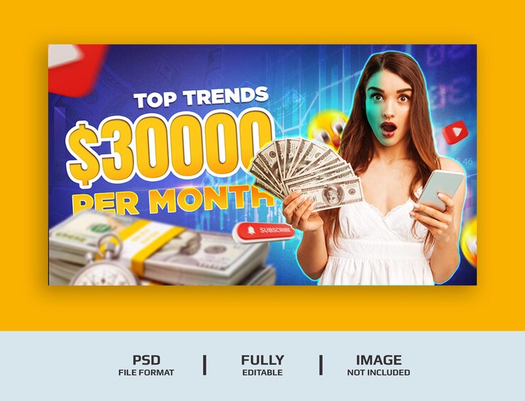 YouTube Thumbnail Para Como ganhar dinheiro online ou web Banner Template psd