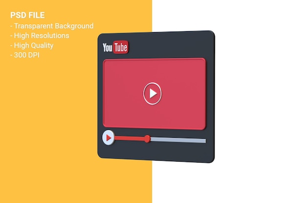 Youtube Video Player 3D-Bildschirm Design oder Video Media Player-Oberfläche