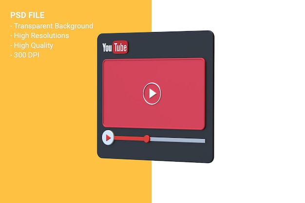 Youtube video player 3d-bildschirm design oder video media player-oberfläche