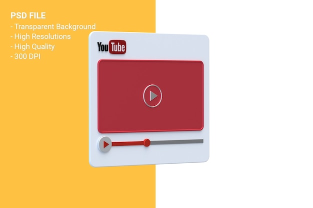 PSD youtube video player 3d-bildschirm design oder video media player-oberfläche
