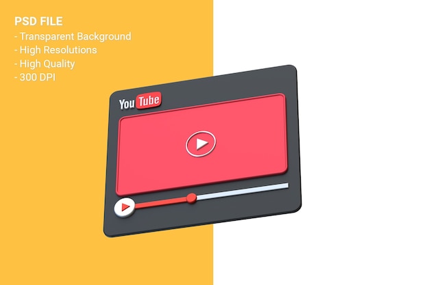 Youtube video player design dello schermo 3d o interfaccia del lettore multimediale video