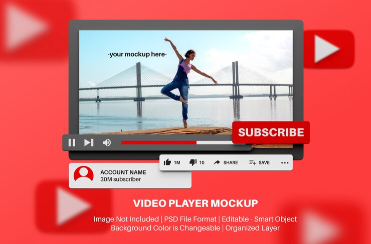 PSD youtube video player modell im 3d-stil