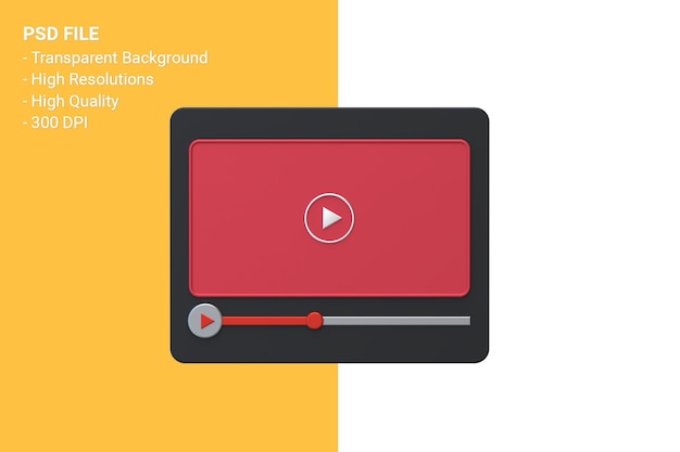 Youtube-Videoplayer 3D-Bildschirmdesign oder Video-Media-Player-Schnittstelle
