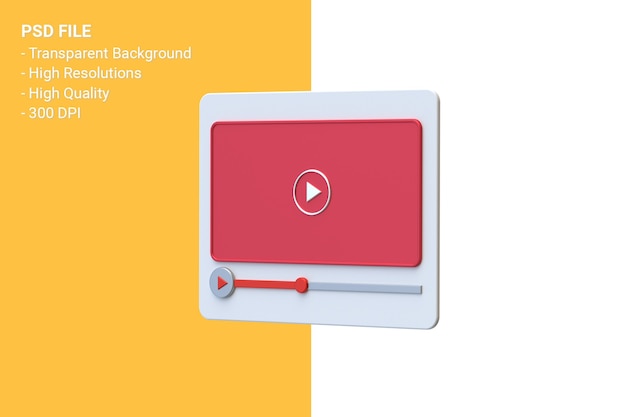 Youtube-Videoplayer 3D-Bildschirmdesign oder Video-Media-Player-Schnittstelle