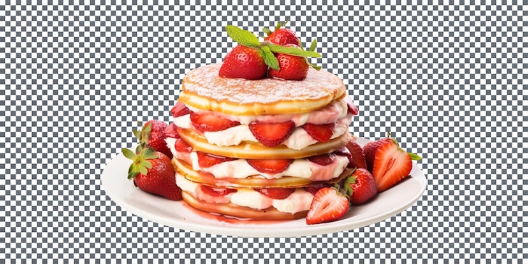 PSD yum yum strawberry cheesecake pancake ripieni su sfondo trasparente