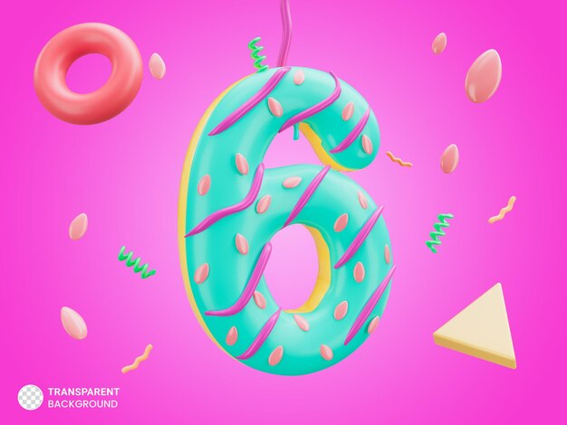 Yumbers número 6 fondo rosa render 3d