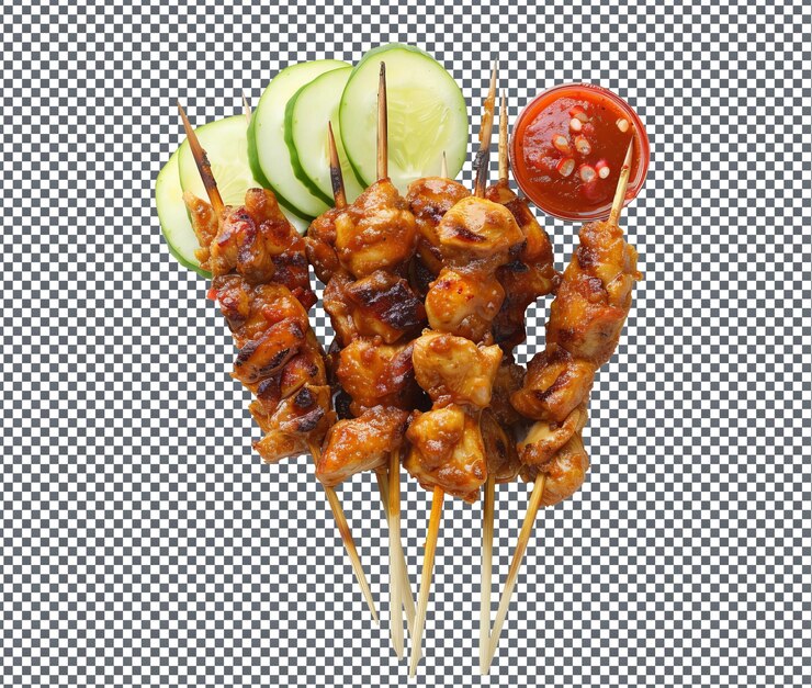 PSD yummy chicken satay isolated on transparent background
