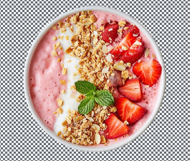 Yummy Fresh Strawberry Smoothie Bowl isolado em fundo transparente
