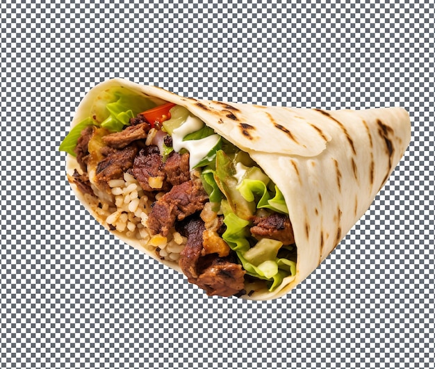 Yummy y Spicy Shawarma Oriente Medio aislado sobre un fondo blanco