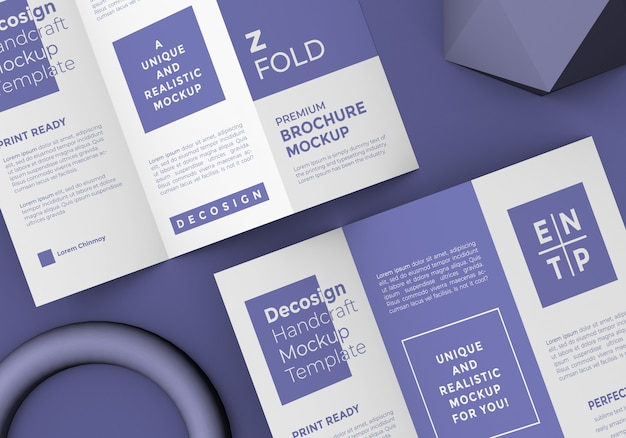 Z fold brochure mockup mit 3d-objekten