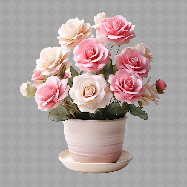 PSD z2 miniature roses in ceramic pot on ceramic stand with colors isolated green tree for home decor