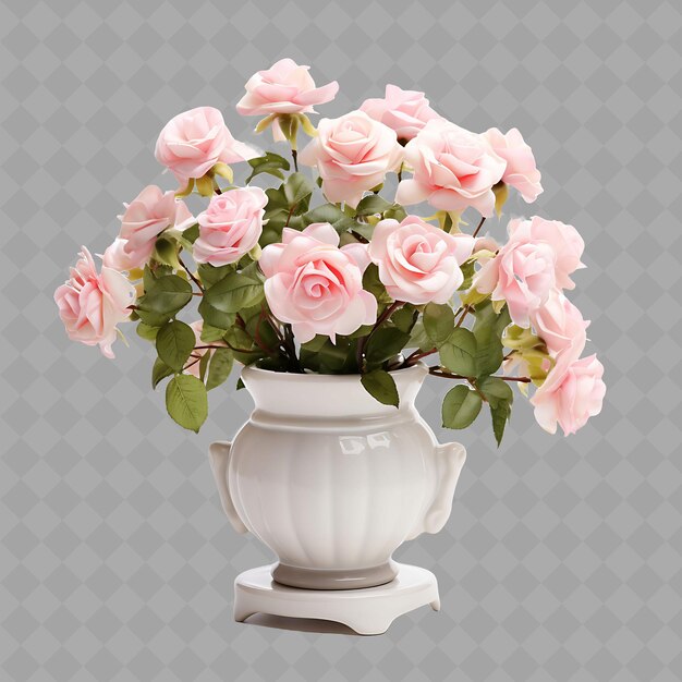 PSD z2 rosas en miniatura en olla de cerámica en soporte de cerámica con colores árbol verde aislado para la decoración del hogar