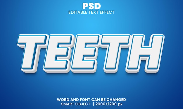 Zähne 3d editierbarer Texteffekt Premium Psd mit Hintergrund