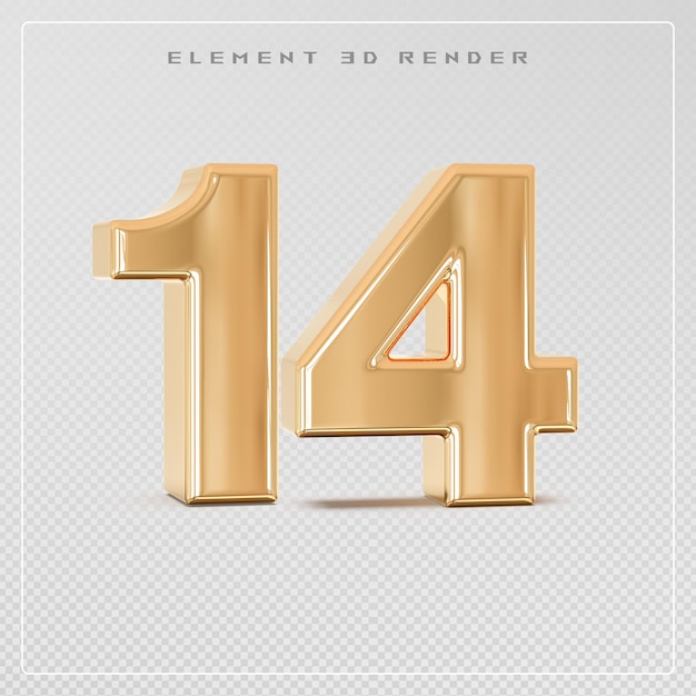 Zahl 14 golden 3D-Rendering
