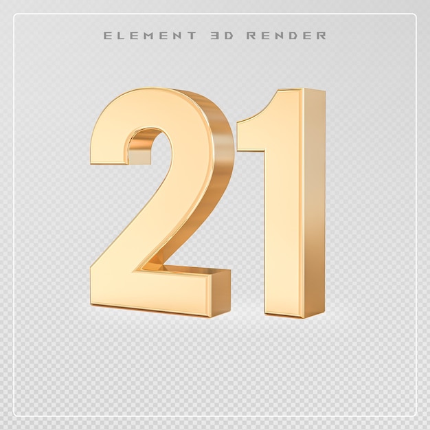 Zahl 21 golden 3D-Rendering