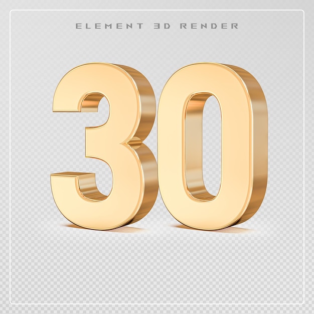 Zahl 30 golden 3D-Render