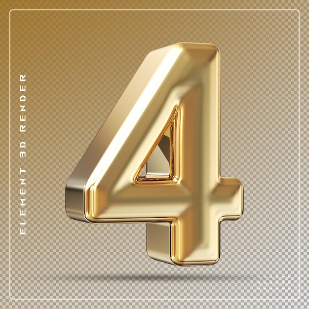 Zahl 4 golden 3D-Render