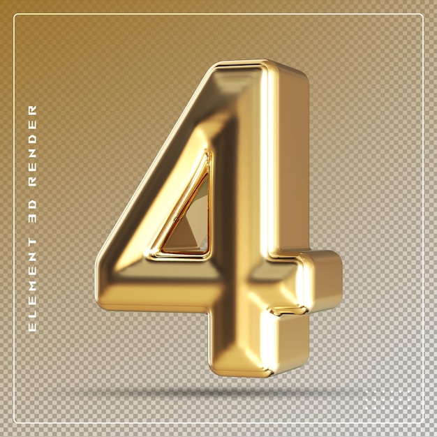 Zahl 4 golden 3D-Render