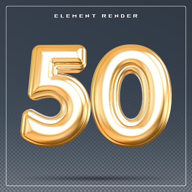 Zahl 50 golden 3D-Render