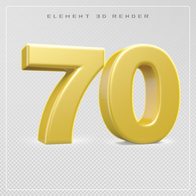 Zahl 70 golden 3D-Rendering