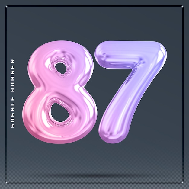 Zahl 87 Blasengradient 3D-Rendering