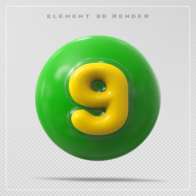 Zahl 9 grün 3D-Render