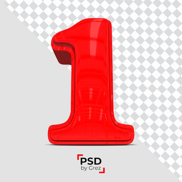 PSD zahl in brillanter 3d-schrift aus realistischer roter 3d-farbe