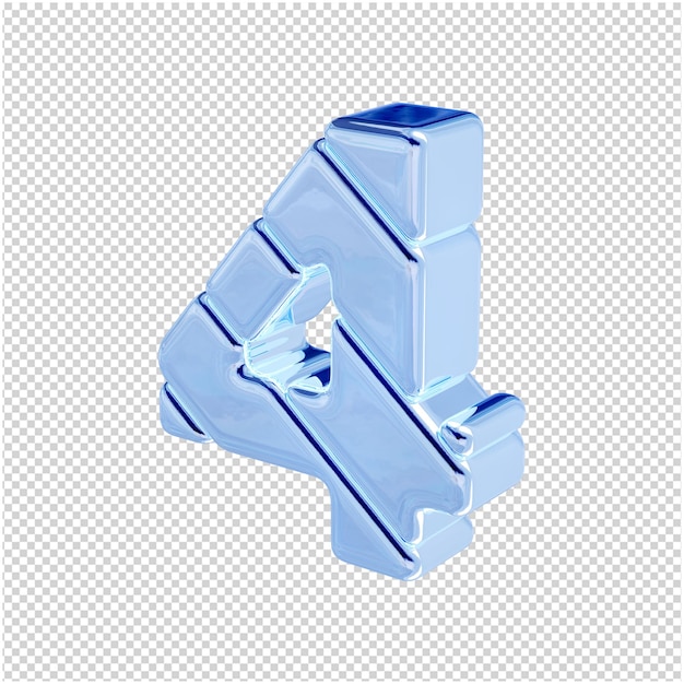 Zahlen aus blauem Eis nach links gedreht. 3D-Nummer 4