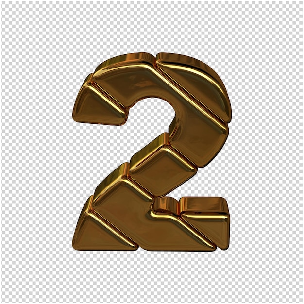 Zahlen aus Goldbarren. 3D-Nummer 2