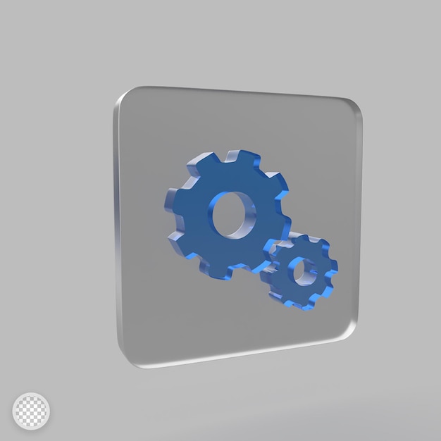 Zahnradsymbol mit 3D-Render-Illustration mit Glaseffekt