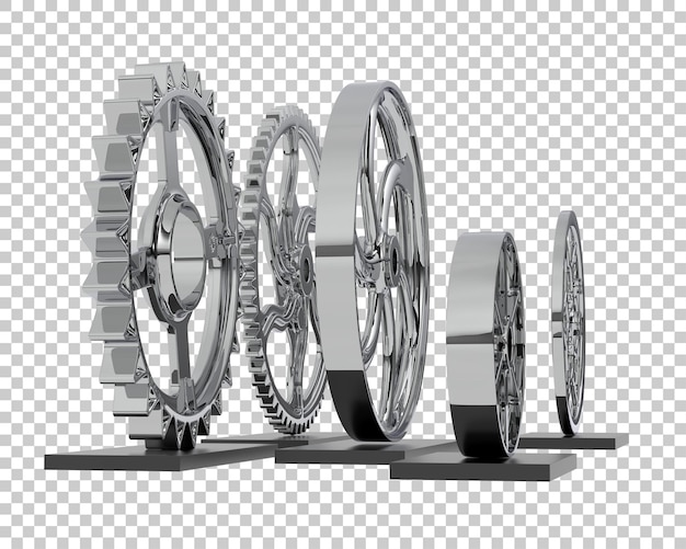 Zahnräder isoliert auf transparentem Hintergrund, 3D-Darstellung