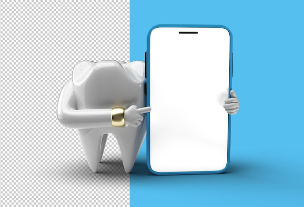 Zahnzahn mit leerem bildschirm mobile mockup transparente psd-datei.