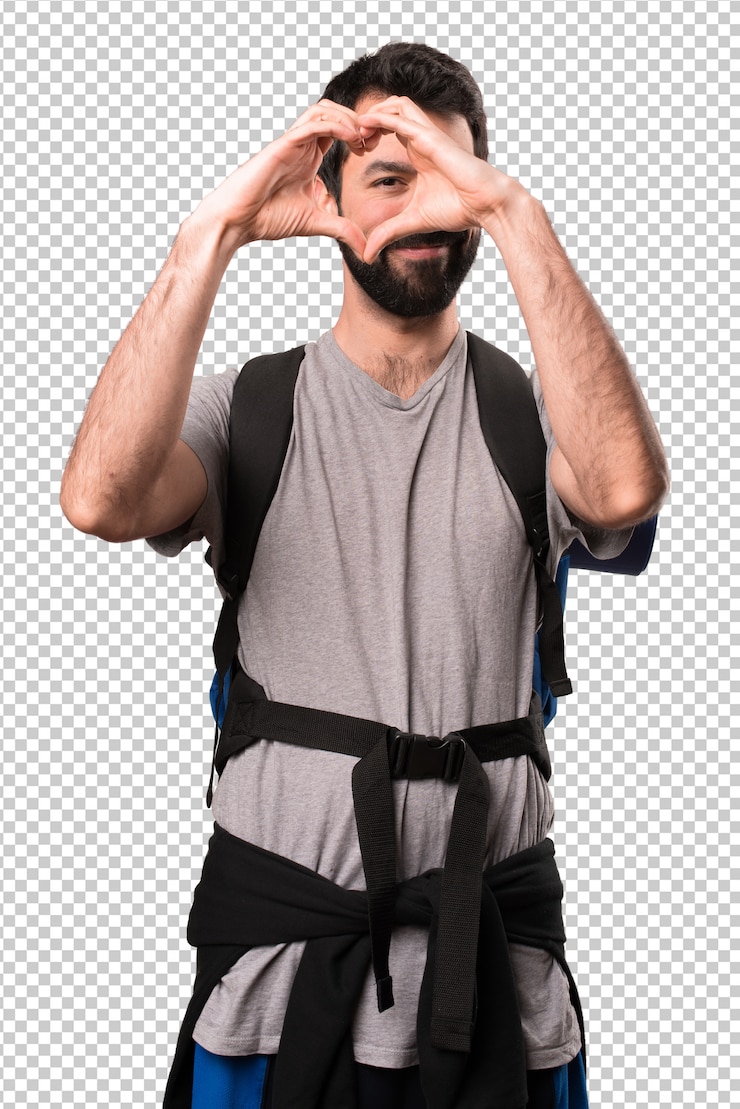 PSD zaino in spalla bello fare un cuore con le sue mani