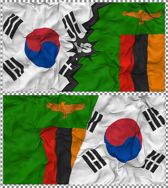 Zambia contra Corea del Sur Media bandera combinada con textura 3D de la tela