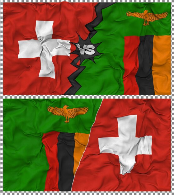 Zambia contro la Svizzera Mezza bandiera combinata Tessuto Bump Texture Rendering 3D