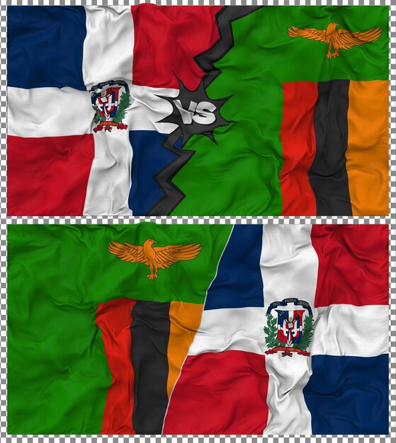Zambia vs Dominicana Media bandera combinada Construcción de la textura de la tela de la bandera en 3D