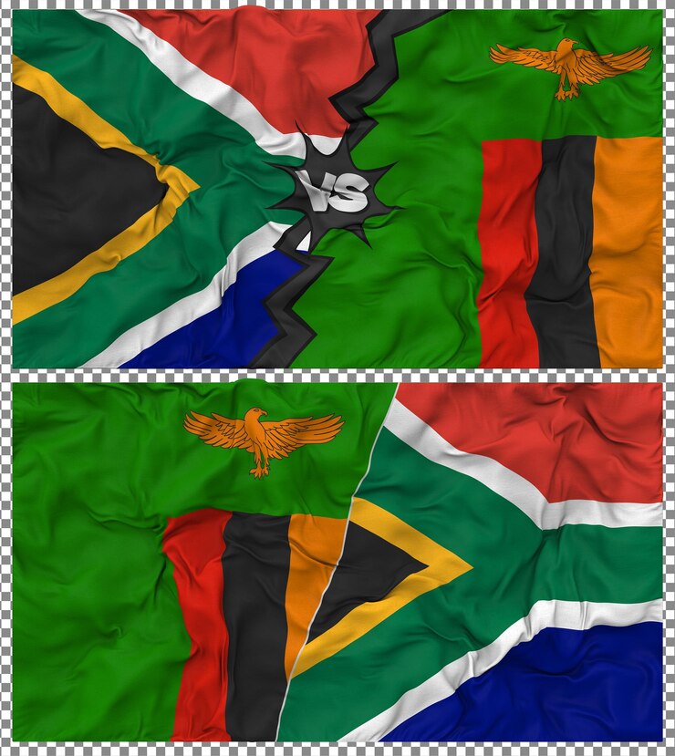 PSD la zambie contre l'afrique du sud half combined flag cloth bump texture rendering 3d