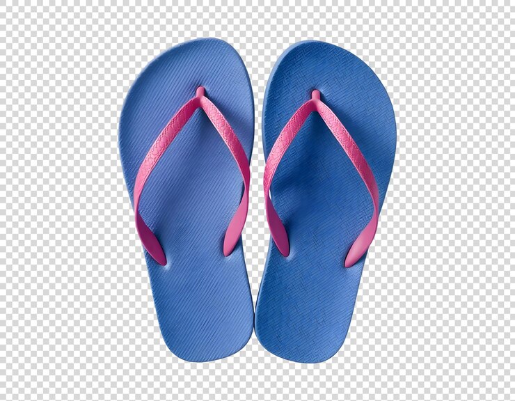 PSD zapatillas azules con correas rosadas sobre un fondo transparente