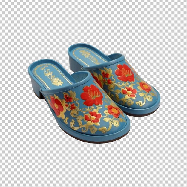 PSD zapatillas azules con patrones florales sobre un fondo transparente