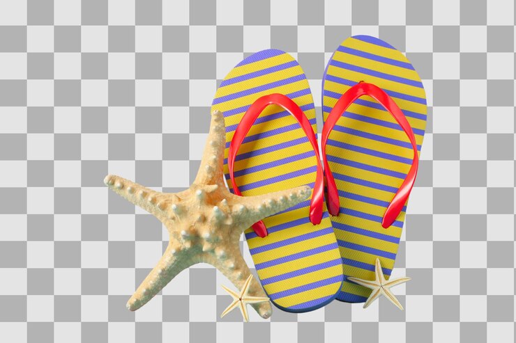 PSD las zapatillas coloridas y las estrellas de mar evocan vibraciones de verano aisladas en png blanco