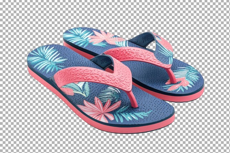 PSD zapatillas elegantes con patrón floral diseñadas para usar en verano en la playa o junto a la piscina