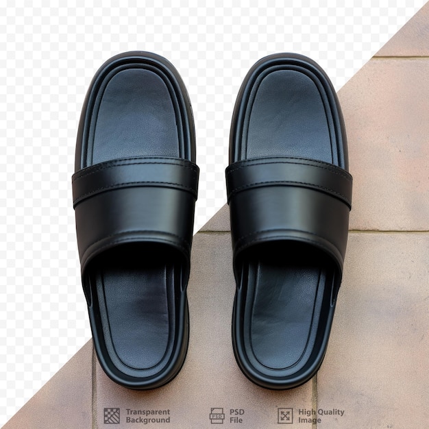 PSD zapatillas de hombre negras sobre un suelo de cemento.