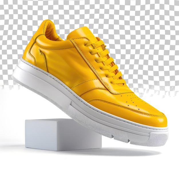 PSD un zapato amarillo con una caja blanca en él