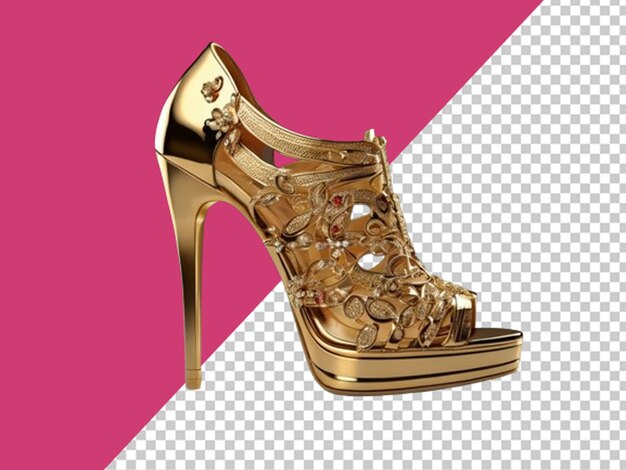 PSD zapato de moda de lujo dorado con tacón alto.