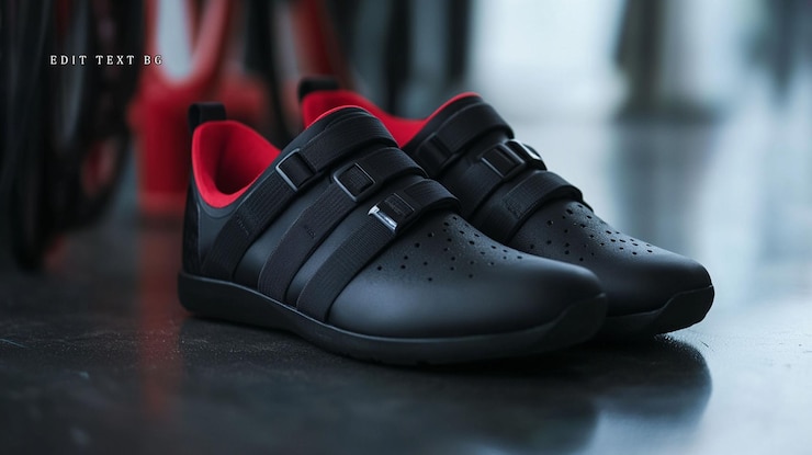 PSD zapatos deportivos negros con acentos rojos y correas dobles