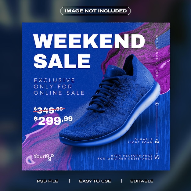 PSD zapatos deportivos promoción de banner en las redes sociales con plantilla de banner de instagram de color azul